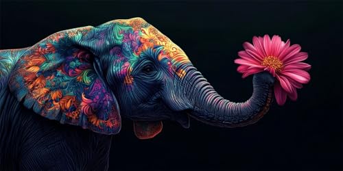 Diamond Painting Elefant, 5D Diamant Painting Bilder Blume Diamond Painting Erwachsene Kinder Strass Stickerei Paintings Kits für Schlafzimmer Deko Wohnzimmer, Geschenke für Frauen,35x70cm-47 von Lezewege