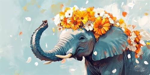 Diamond Painting Elefant, 5D Diamant Painting Bilder Blume Diamond Painting Erwachsene Kinder Strass Stickerei Paintings Kits für Schlafzimmer Deko Wohnzimmer, Geschenke für Frauen,70x140cm-48 von Lezewege