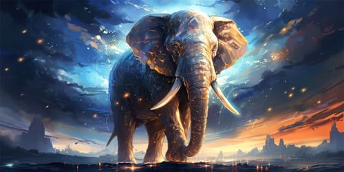 Diamond Painting Elefant, 5D Diamant Painting Bilder Landschaft Diamond Painting Erwachsene Kinder Strass Stickerei Paintings Kits für Schlafzimmer Deko Wohnzimmer, Geschenke für Frauen,70x140cm-49 von Lezewege