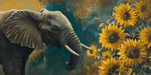 Diamond Painting Elefant, 5D Diamant Painting Bilder Sonnenblume Diamond Painting Erwachsene Kinder Strass Stickerei Paintings Kits für Schlafzimmer Deko Wohnzimmer, Geschenke für Frauen,50x100cm-50 von Lezewege