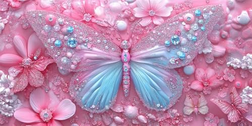 Diamond Painting Rosa, 5D Diamant Painting Bilder Schmetterling Diamond Painting Erwachsene Kinder Strass Stickerei Paintings Kits für Schlafzimmer Deko Wohnzimmer, Geschenke für Frauen,50x100cm-3 von Lezewege