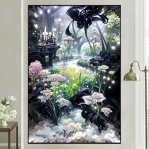 Landschaft Malen Nach Zahlen Erwachsene Bastelset, Paint by Numbers Blume Malen Nach Zahlen Anfänger, DIY Ölgemälde Leinwand Set mit 3 Set Pinsels und Farbe, Zimmer Deko 25x50 cm, Geschenk für Frauen von Lezewege