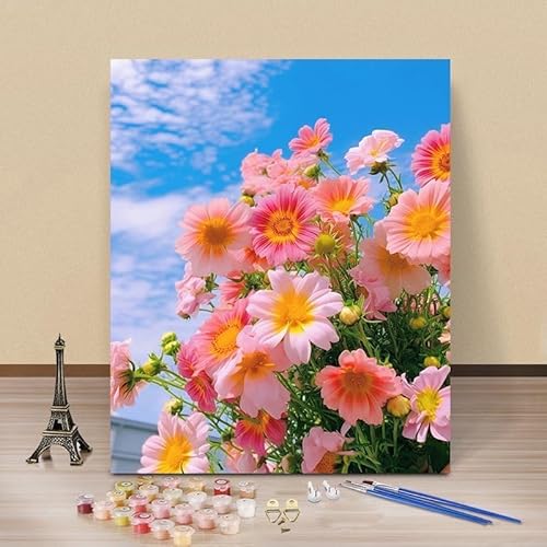 Landschaft Malen Nach Zahlen Erwachsene Bastelset, Paint by Numbers Blume Malen Nach Zahlen Anfänger, DIY Ölgemälde Leinwand Set mit 3 Set Pinsels und Farbe, Zimmer Deko 25x50 cm, Geschenk für Frauen von Lezewege