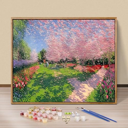 Landschaft Malen Nach Zahlen Erwachsene Bastelset, Paint by Numbers Blume Malen Nach Zahlen Anfänger, DIY Ölgemälde Leinwand Set mit 3 Set Pinsels und Farbe, Zimmer Deko 25x50 cm, Geschenk für Frauen von Lezewege