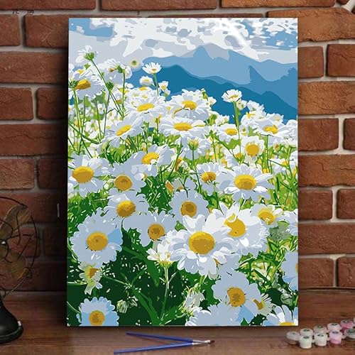 Landschaft Malen Nach Zahlen Erwachsene Bastelset, Paint by Numbers Blume Malen Nach Zahlen Anfänger, DIY Ölgemälde Leinwand Set mit 3 Set Pinsels und Farbe, Zimmer Deko 25x50 cm, Geschenk für Frauen von Lezewege