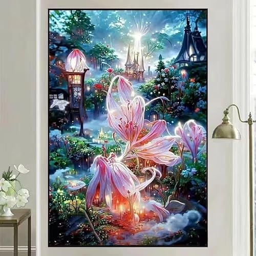 Landschaft Malen Nach Zahlen Erwachsene Bastelset, Paint by Numbers Blume Malen Nach Zahlen Anfänger, DIY Ölgemälde Leinwand Set mit 3 Set Pinsels und Farbe, Zimmer Deko 45x60 cm, Geschenk für Frauen von Lezewege