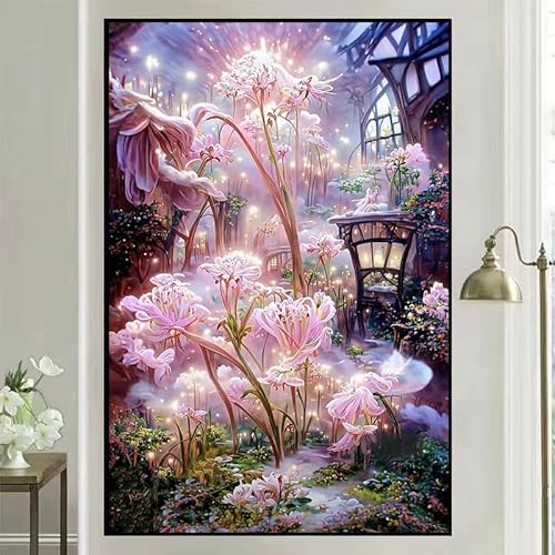 Landschaft Malen Nach Zahlen Erwachsene Bastelset, Paint by Numbers Blume Malen Nach Zahlen Anfänger, DIY Ölgemälde Leinwand Set mit 3 Set Pinsels und Farbe, Zimmer Deko 80x110cm, Geschenk für Frauen von Lezewege