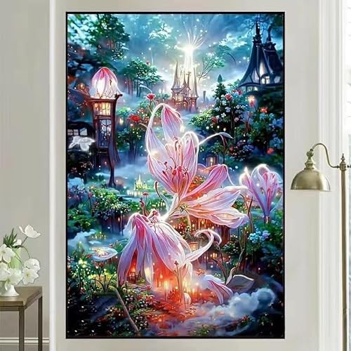 Landschaft Malen Nach Zahlen Erwachsene Bastelset, Paint by Numbers Blume Malen Nach Zahlen Anfänger, DIY Ölgemälde Leinwand Set mit 3 Set Pinsels und Farbe, Zimmer Deko 90x120cm, Geschenk für Frauen von Lezewege