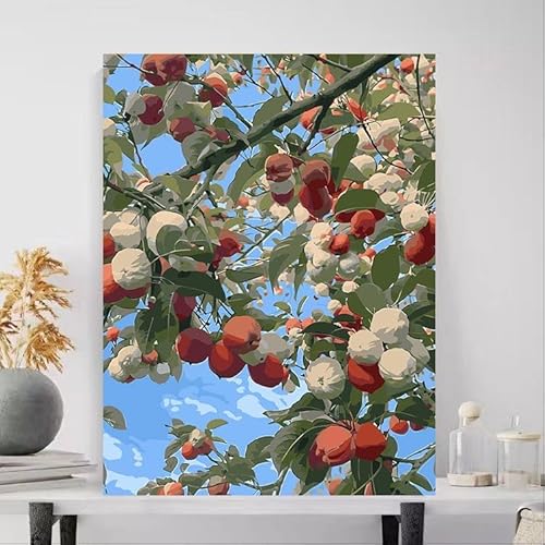 Landschaft Malen Nach Zahlen Erwachsene Bastelset, Paint by Numbers Obst Malen Nach Zahlen Anfänger, DIY Ölgemälde Leinwand Set mit 3 Set Pinsels und Farbe, Zimmer Deko 80x110 cm, Geschenk für Frauen von Lezewege