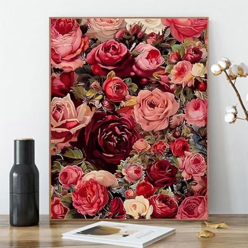 Landschaft Malen Nach Zahlen Erwachsene Bastelset, Paint by Numbers Rose Malen Nach Zahlen Anfänger, DIY Ölgemälde Leinwand Set mit 3 Set Pinsels und Farbe, Zimmer Deko 25x50 cm, Geschenk für Frauen von Lezewege