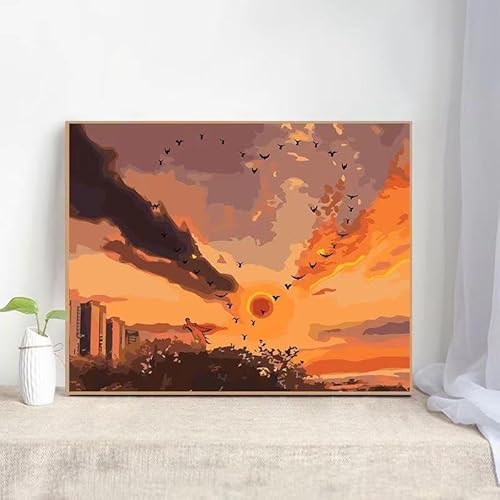 Landschaft Malen Nach Zahlen Erwachsene Bastelset, Paint by Numbers Sonnenuntergang Malen Nach Zahlen Anfänger, DIY Ölgemälde Leinwand Set mit 3 Set Pinsels und Farbe, Zimmer Deko 25x50cm, Geschenk von Lezewege