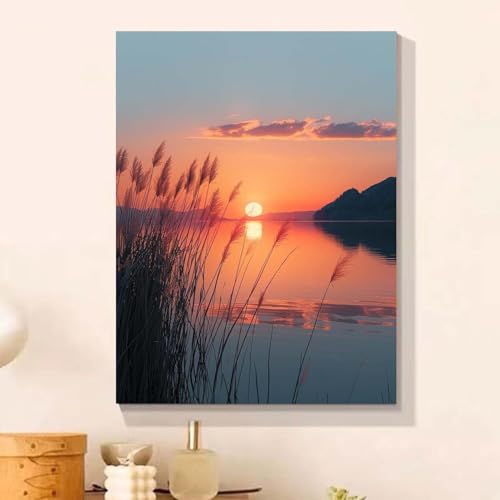 Landschaft Malen Nach Zahlen Erwachsene Bastelset, Paint by Numbers Sonnenuntergang Malen Nach Zahlen Anfänger, DIY Ölgemälde Leinwand Set mit 3 Set Pinsels und Farbe, Zimmer Deko 90x120cm, Geschenk von Lezewege