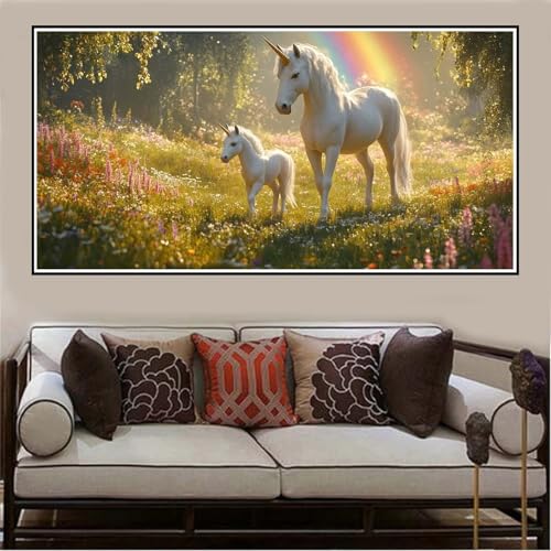 Malen Nach Zahlen Einhorn, Malen Nach Zahlen Erwachsene Regenbogen DIY Handgemalt Ölgemälde Kit für Anfänger Mit 3-Pinseln und Acrylfarbe, Kreativ Set für Erwachsene, Ohne Rahmen 140x70cm-127 von Lezewege