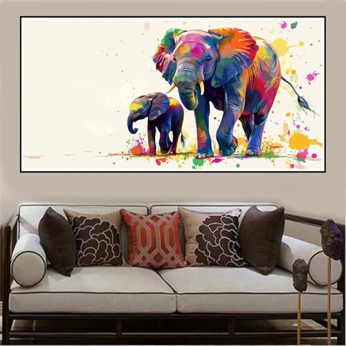 Malen Nach Zahlen Elefant, Malen Nach Zahlen Erwachsene Tier DIY Handgemalt Ölgemälde Kit für Anfänger Mit 3-Pinseln und Acrylfarbe, Kreativ Set für Erwachsene, Deko Wohnzimmer, Rahmenlos 160x80cm-86 von Lezewege