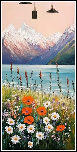 Malen Nach Zahlen Erwachsene Blume Malen Nach Zahlen Schneeberg Paint by Numbers DIY Handgemalt Ölgemälde Leinwand Kit mit 3-Pinseln und Acrylfarben, Zimmer Deko Geschenk 120x60cm mit Rahmen-k803 von Lezewege