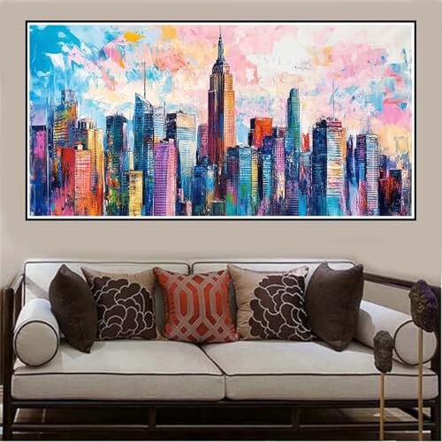 Malen Nach Zahlen Groß XXL 100x50cm Abstrakt Malen Nach Zahlen Erwachsene Stadt, Malen Nach Zahlen Erwachsene Leinwand AnfäNger, Acrylfarbe Ölgemälde Set, Bastelset Frauen für Home Decor,Rahmenlos -67 von Lezewege