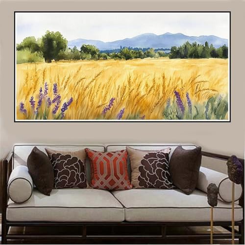 Malen Nach Zahlen Groß XXL 100x50cm Bauernhof Malen Nach Zahlen Erwachsene Weizenfeld, Malen Nach Zahlen Erwachsene Leinwand AnfäNger, Acrylfarbe Ölgemälde Set, Bastelset Frauen für Home Decor -1108 von Lezewege