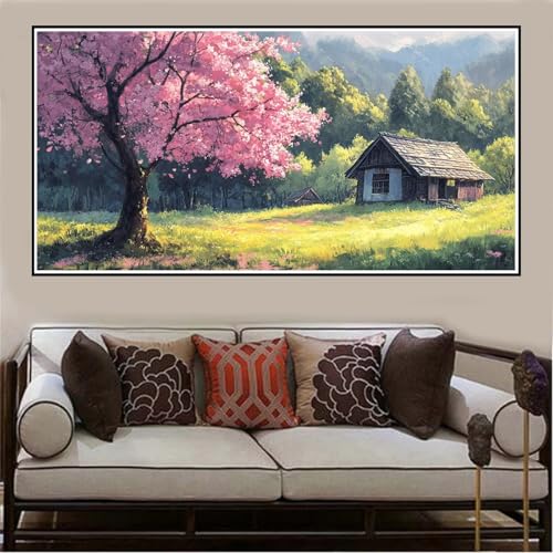 Malen Nach Zahlen Groß XXL 100x50cm Baum Malen Nach Zahlen Erwachsene Häuser, Malen Nach Zahlen Erwachsene Leinwand AnfäNger, Acrylfarbe Ölgemälde Set, Bastelset Frauen für Home Decor, Rahmenlos -1303 von Lezewege