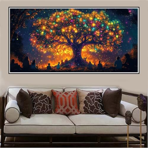 Malen Nach Zahlen Groß XXL 100x50cm Baum des Lebens Malen Nach Zahlen Erwachsene Landschaft, Malen Nach Zahlen Erwachsene Leinwand, Acrylfarbe Ölgemälde Set, Bastelset Frauen für Home Decor -1267 von Lezewege