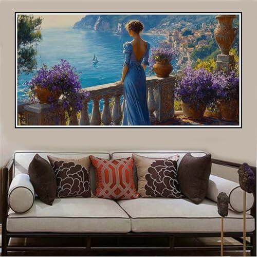 Malen Nach Zahlen Groß XXL 100x50cm Frau Malen Nach Zahlen Erwachsene Meer, Malen Nach Zahlen Erwachsene Leinwand AnfäNger, Acrylfarbe Ölgemälde Set, Bastelset Frauen für Home Decor, Rahmenlos -1141 von Lezewege