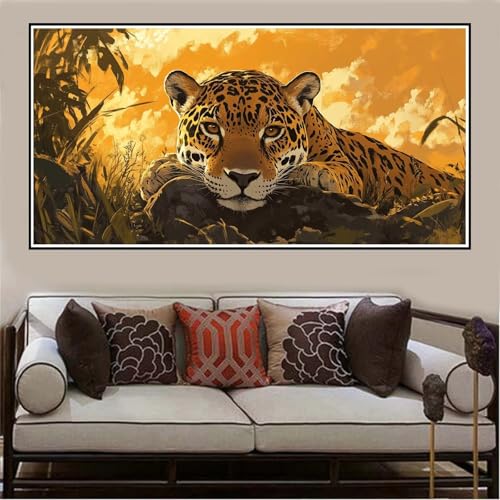 Malen Nach Zahlen Groß XXL 100x50cm Leopard Malen Nach Zahlen Erwachsene Tier, Malen Nach Zahlen Erwachsene Leinwand AnfäNger, Acrylfarbe Ölgemälde Set, Bastelset Frauen für Home Decor, Rahmenlos -34 von Lezewege