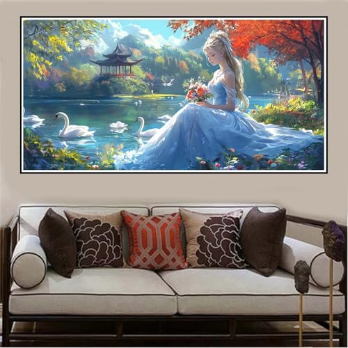 Malen Nach Zahlen Groß XXL 100x50cm Mädchen Malen Nach Zahlen Erwachsene See, Malen Nach Zahlen Erwachsene Leinwand AnfäNger, Acrylfarbe Ölgemälde Set, Bastelset Frauen für Home Decor, Rahmenlos -1120 von Lezewege