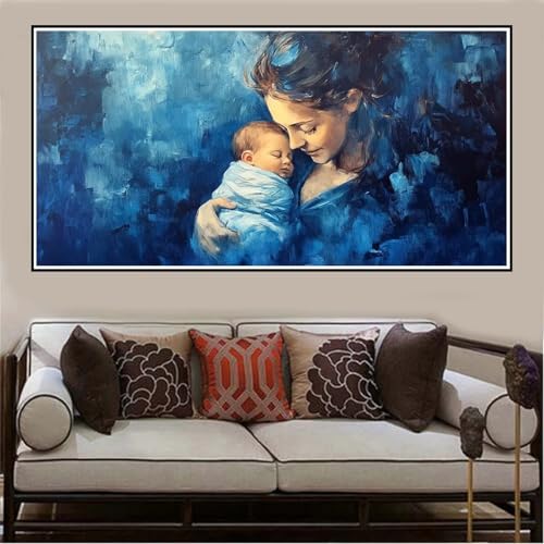 Malen Nach Zahlen Groß XXL 100x50cm Mutter und Sohn Malen Nach Zahlen Erwachsene Retro, Malen Nach Zahlen Erwachsene Leinwand AnfäNger, Acrylfarbe Ölgemälde Set, Bastelset Frauen für Home Decor -1093 von Lezewege