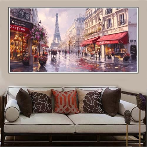 Malen Nach Zahlen Groß XXL 100x50cm Paris Malen Nach Zahlen Erwachsene Eisenturm, Malen Nach Zahlen Erwachsene Leinwand AnfäNger, Acrylfarbe Ölgemälde Set, Bastelset Frauen für Home Decor -25 von Lezewege