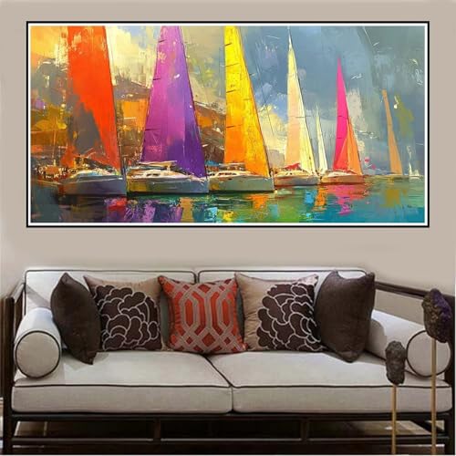 Malen Nach Zahlen Groß XXL 100x50cm Segelboot Malen Nach Zahlen Erwachsene Farbe, Malen Nach Zahlen Erwachsene Leinwand AnfäNger, Acrylfarbe Ölgemälde Set, Bastelset Frauen für Home Decor -130 von Lezewege