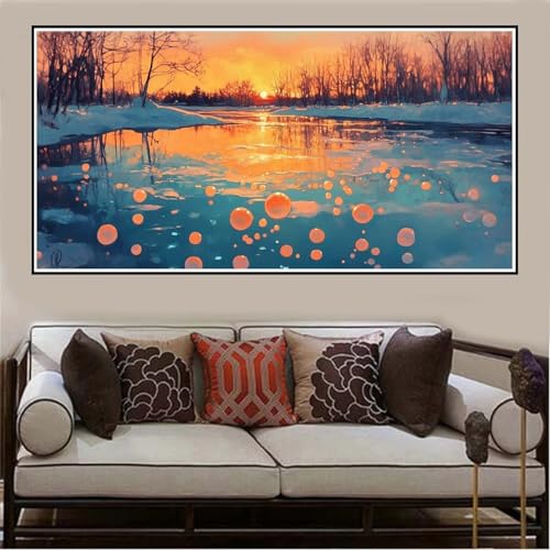 Malen Nach Zahlen Groß XXL 100x50cm Winter Malen Nach Zahlen Erwachsene Sonnenuntergang, Malen Nach Zahlen Erwachsene Leinwand AnfäNger, Acrylfarbe Ölgemälde Set, Bastelset Frauen für Home Decor -100 von Lezewege