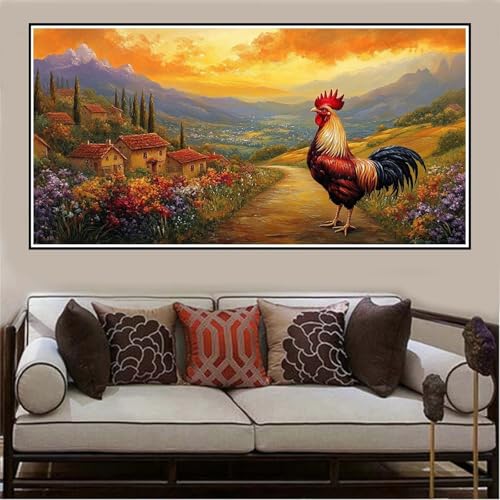 Malen Nach Zahlen Groß XXL 120x60cm Bauernhof Malen Nach Zahlen Erwachsene Hahn, Malen Nach Zahlen Erwachsene Leinwand AnfäNger, Acrylfarbe Ölgemälde Set, Bastelset Frauen für Home Decor -1106 von Lezewege