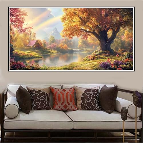 Malen Nach Zahlen Groß XXL 120x60cm Baum Malen Nach Zahlen Erwachsene Landschaft, Malen Nach Zahlen Erwachsene Leinwand AnfäNger, Acrylfarbe Ölgemälde Set, Bastelset Frauen für Home Decor -1304 von Lezewege