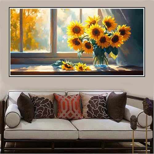 Malen Nach Zahlen Groß XXL 120x60cm Blume Malen Nach Zahlen Erwachsene Sonnenblume, Malen Nach Zahlen Erwachsene Leinwand AnfäNger, Acrylfarbe Ölgemälde Set, Bastelset Frauen für Home Decor -11 von Lezewege