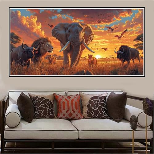 Malen Nach Zahlen Groß XXL 120x60cm Elefant Malen Nach Zahlen Erwachsene Sonnenuntergang, Malen Nach Zahlen Erwachsene Leinwand AnfäNger, Acrylfarbe Ölgemälde Set, Bastelset Frauen für Home Decor -89 von Lezewege