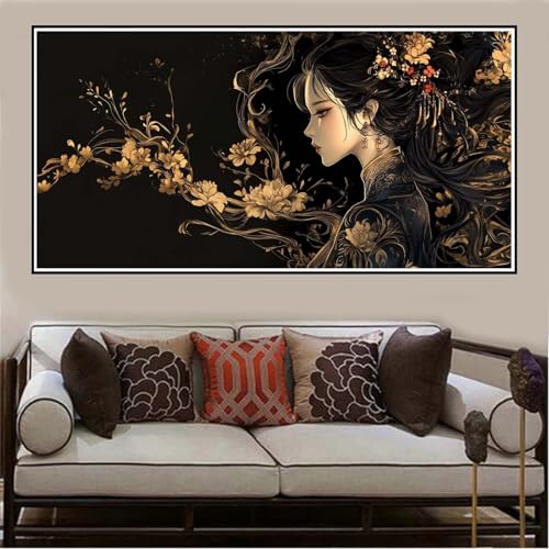 Malen Nach Zahlen Groß XXL 120x60cm Frau Malen Nach Zahlen Erwachsene Blume, Malen Nach Zahlen Erwachsene Leinwand AnfäNger, Acrylfarbe Ölgemälde Set, Bastelset Frauen für Home Decor, Rahmenlos -1142 von Lezewege