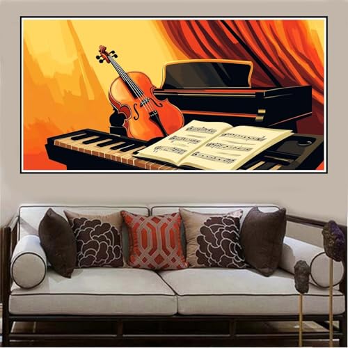 Malen Nach Zahlen Groß XXL 120x60cm Klavier Malen Nach Zahlen Erwachsene Violine, Malen Nach Zahlen Erwachsene Leinwand AnfäNger, Acrylfarbe Ölgemälde Set, Bastelset Frauen für Home Decor,Rahmenlos -2 von Lezewege