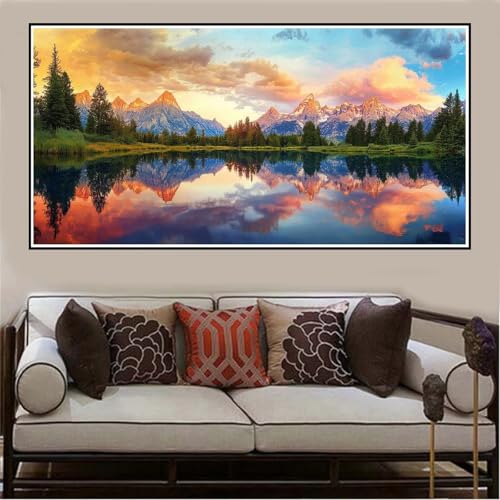 Malen Nach Zahlen Groß XXL 120x60cm Landschaft Malen Nach Zahlen Erwachsene See, Malen Nach Zahlen Erwachsene Leinwand AnfäNger, Acrylfarbe Ölgemälde Set, Bastelset Frauen für Home Decor -149 von Lezewege