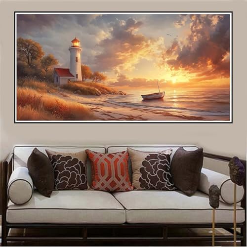 Malen Nach Zahlen Groß XXL 120x60cm Leuchtturm Malen Nach Zahlen Erwachsene Pier, Malen Nach Zahlen Erwachsene Leinwand AnfäNger, Acrylfarbe Ölgemälde Set, Bastelset Frauen für Home Decor -92 von Lezewege