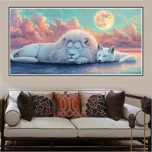 Malen Nach Zahlen Groß XXL 120x60cm Löwe Malen Nach Zahlen Erwachsene Fuchs, Malen Nach Zahlen Erwachsene Leinwand AnfäNger, Acrylfarbe Ölgemälde Set, Bastelset Frauen für Home Decor, Rahmenlos -1295 von Lezewege