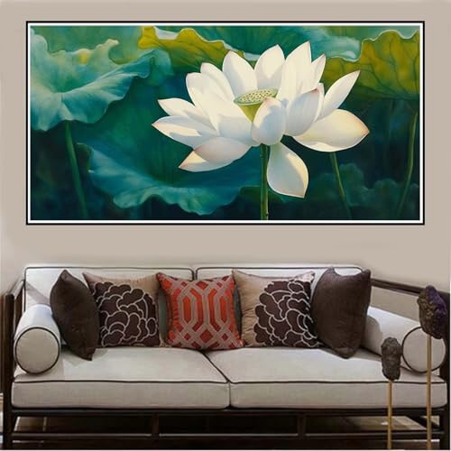 Malen Nach Zahlen Groß XXL 120x60cm Lotus Malen Nach Zahlen Erwachsene Landschaft, Malen Nach Zahlen Erwachsene Leinwand AnfäNger, Acrylfarbe Ölgemälde Set, Bastelset Frauen für Home Decor -8 von Lezewege