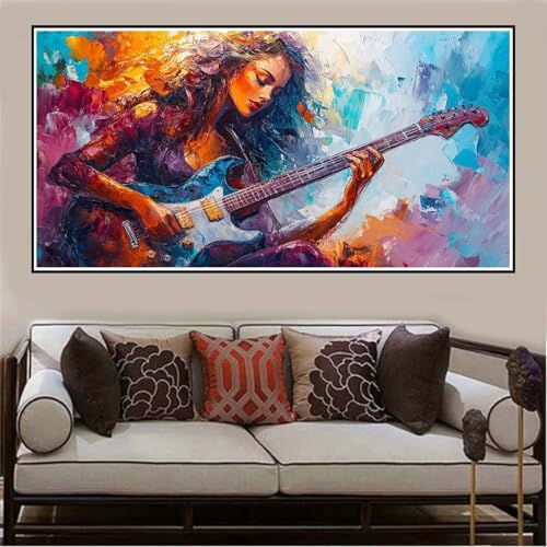 Malen Nach Zahlen Groß XXL 120x60cm Mädchen Malen Nach Zahlen Erwachsene Gitarre, Malen Nach Zahlen Erwachsene Leinwand AnfäNger, Acrylfarbe Ölgemälde Set, Bastelset Frauen für Home Decor -1124 von Lezewege