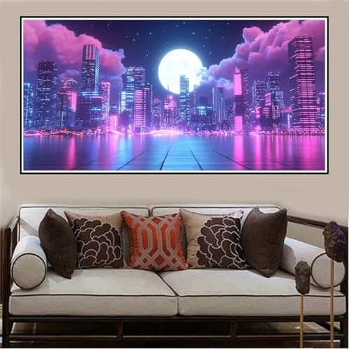 Malen Nach Zahlen Groß XXL 120x60cm Mond Malen Nach Zahlen Erwachsene Stadt, Malen Nach Zahlen Erwachsene Leinwand AnfäNger, Acrylfarbe Ölgemälde Set, Bastelset Frauen für Home Decor, Rahmenlos -1427 von Lezewege