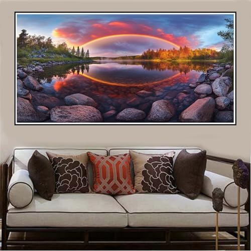 Malen Nach Zahlen Groß XXL 120x60cm Regenbogen Malen Nach Zahlen Erwachsene Landschaft, Malen Nach Zahlen Erwachsene Leinwand AnfäNger, Acrylfarbe Ölgemälde Set, Bastelset Frauen für Home Decor -53 von Lezewege