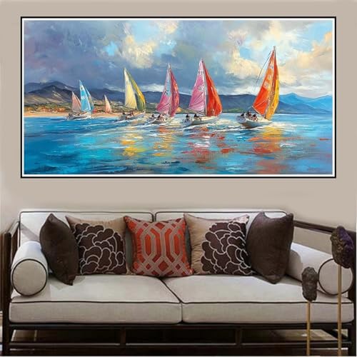 Malen Nach Zahlen Groß XXL 120x60cm Segelboot Malen Nach Zahlen Erwachsene Meer, Malen Nach Zahlen Erwachsene Leinwand AnfäNger, Acrylfarbe Ölgemälde Set, Bastelset Frauen für Home Decor -134 von Lezewege