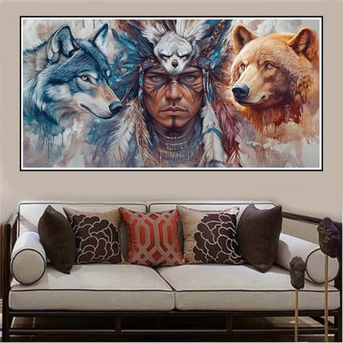 Malen Nach Zahlen Groß XXL 120x60cm Stamm Malen Nach Zahlen Erwachsene Wolf, Malen Nach Zahlen Erwachsene Leinwand AnfäNger, Acrylfarbe Ölgemälde Set, Bastelset Frauen für Home Decor, Rahmenlos -44 von Lezewege