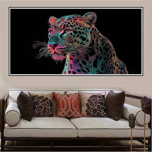 Malen Nach Zahlen Groß XXL 120x60cm Tier Malen Nach Zahlen Erwachsene Leopard, Malen Nach Zahlen Erwachsene Leinwand AnfäNger, Acrylfarbe Ölgemälde Set, Bastelset Frauen für Home Decor, Rahmenlos -119 von Lezewege