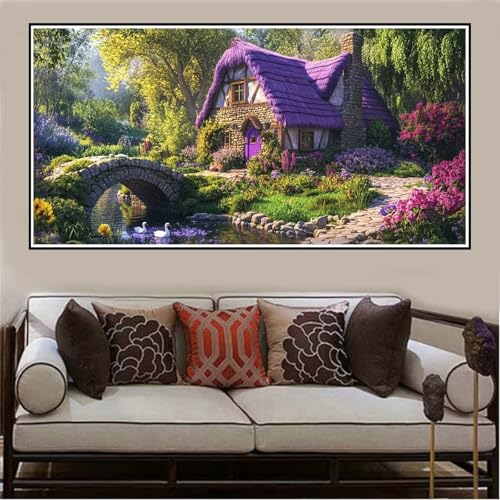 Malen Nach Zahlen Groß XXL 120x60cm Wald Malen Nach Zahlen Erwachsene Häuser, Malen Nach Zahlen Erwachsene Leinwand AnfäNger, Acrylfarbe Ölgemälde Set, Bastelset Frauen für Home Decor, Rahmenlos -1256 von Lezewege