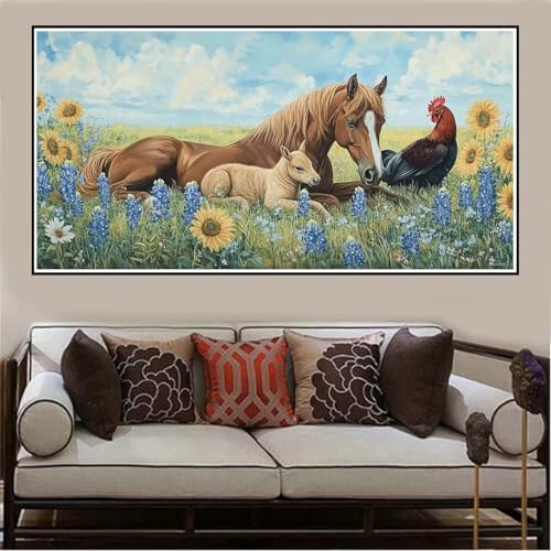 Malen Nach Zahlen Groß XXL 140x70cm Bauernhof Malen Nach Zahlen Erwachsene Tier, Malen Nach Zahlen Erwachsene Leinwand AnfäNger, Acrylfarbe Ölgemälde Set, Bastelset Frauen für Home Decor -1101 von Lezewege