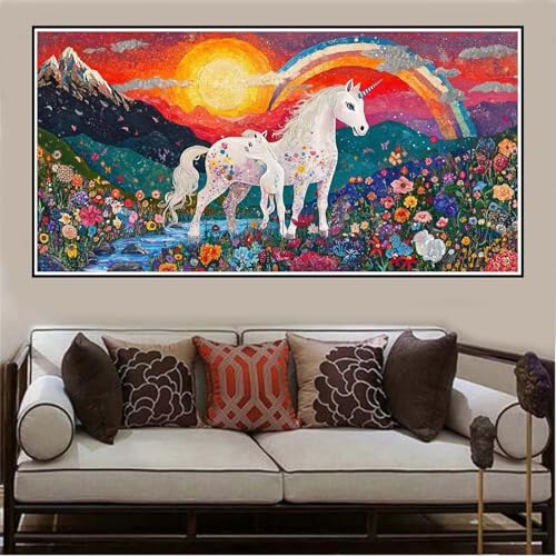 Malen Nach Zahlen Groß XXL 140x70cm Einhorn Malen Nach Zahlen Erwachsene Regenbogen, Malen Nach Zahlen Erwachsene Leinwand AnfäNger, Acrylfarbe Ölgemälde Set, Bastelset Frauen für Home Decor -126 von Lezewege