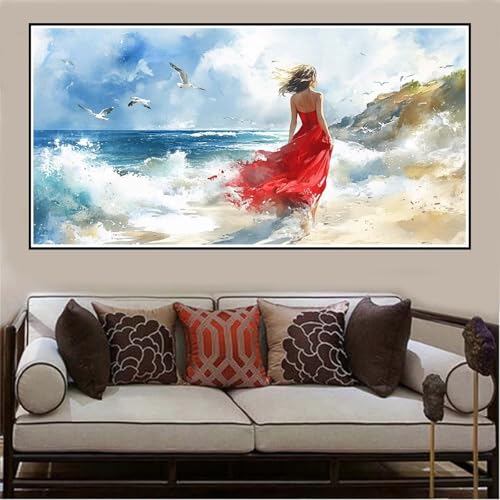 Malen Nach Zahlen Groß XXL 140x70cm Frau Malen Nach Zahlen Erwachsene Meer, Malen Nach Zahlen Erwachsene Leinwand AnfäNger, Acrylfarbe Ölgemälde Set, Bastelset Frauen für Home Decor, Rahmenlos -1140 von Lezewege